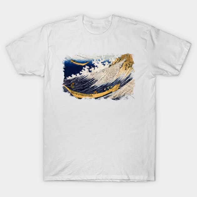 ✪ HOKUSAI Japan Ocean Waves ✪ Retouched Fan Art Historic Japanese Woodblock T-Shirt by Naumovski